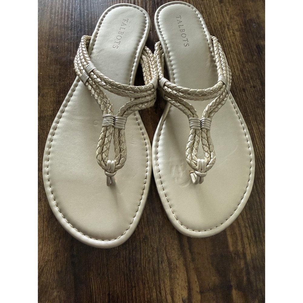 TALBOTS Cece Gold Braided Thong Sandals Women's Sz 8.5/9? Resort Vacation